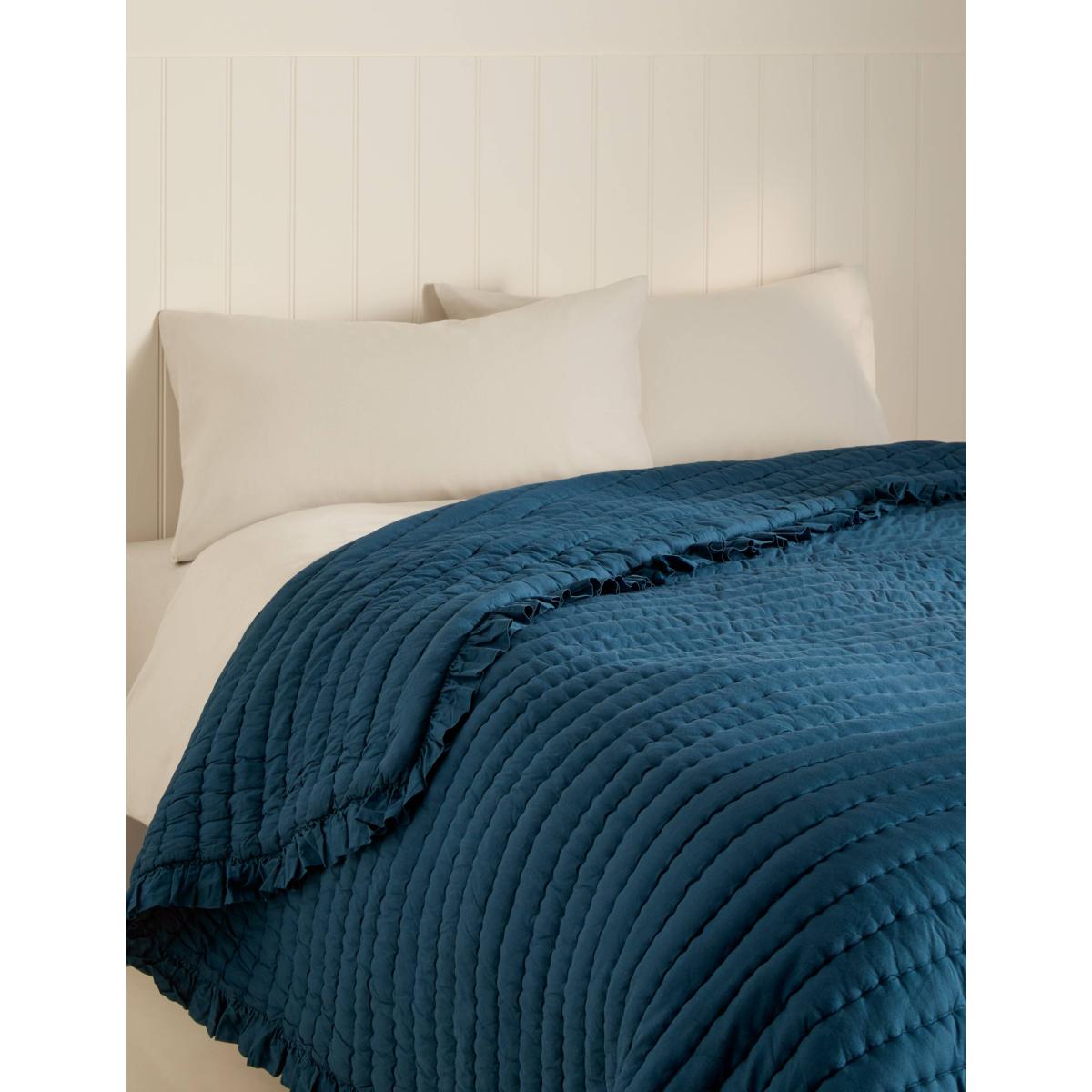 M&S Washed Cotton Quilted Ruffle Bedspread White – image 2
