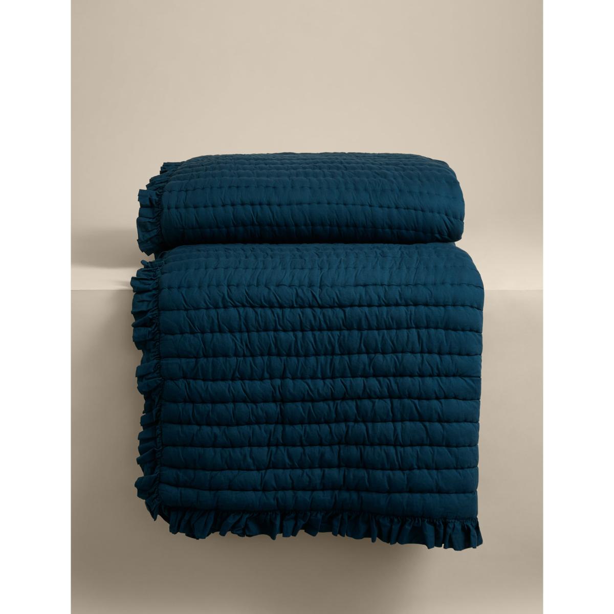 M&S Washed Cotton Quilted Ruffle Bedspread White – image 3