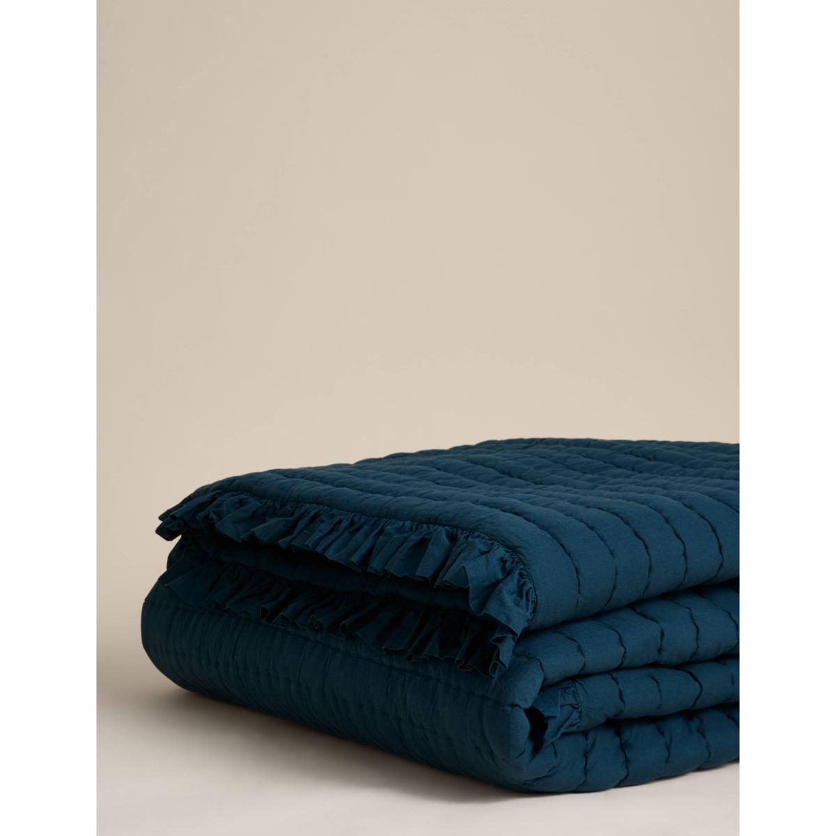 M&S Washed Cotton Quilted Ruffle Bedspread White – image 4