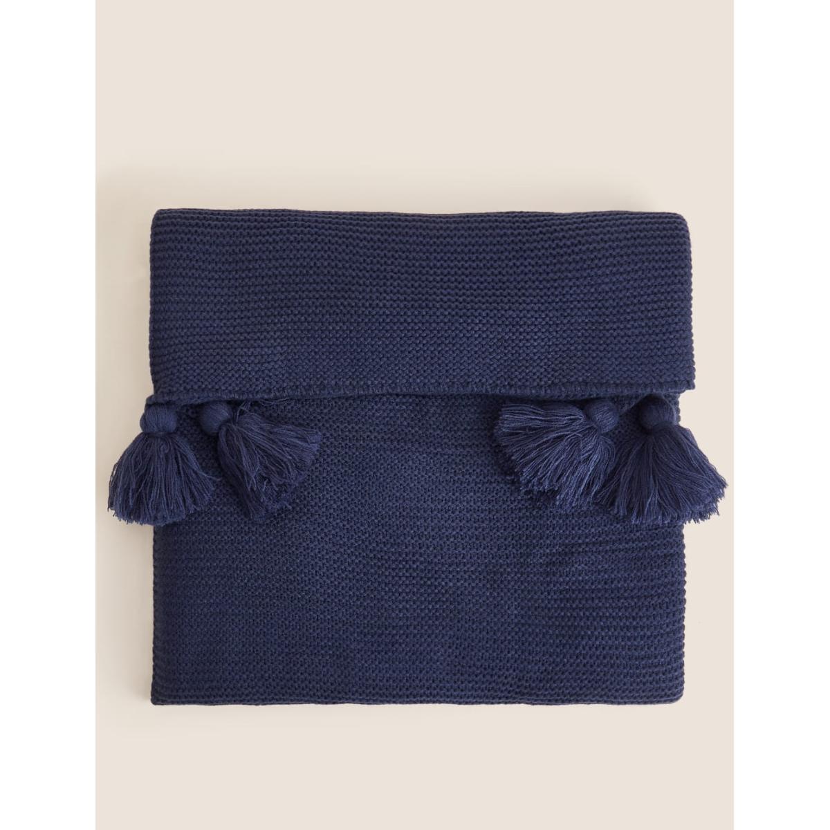 M&S Collection Knitted Tassel Throw - Stone, Stone,Dark Green,Navy,Cream,Rust,Neutral – image 2