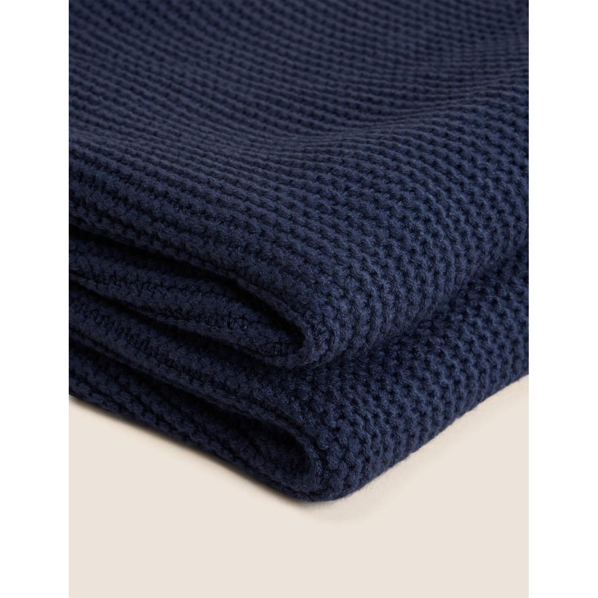 M&S Collection Knitted Tassel Throw - Stone, Stone,Dark Green,Navy,Cream,Rust,Neutral – image 3