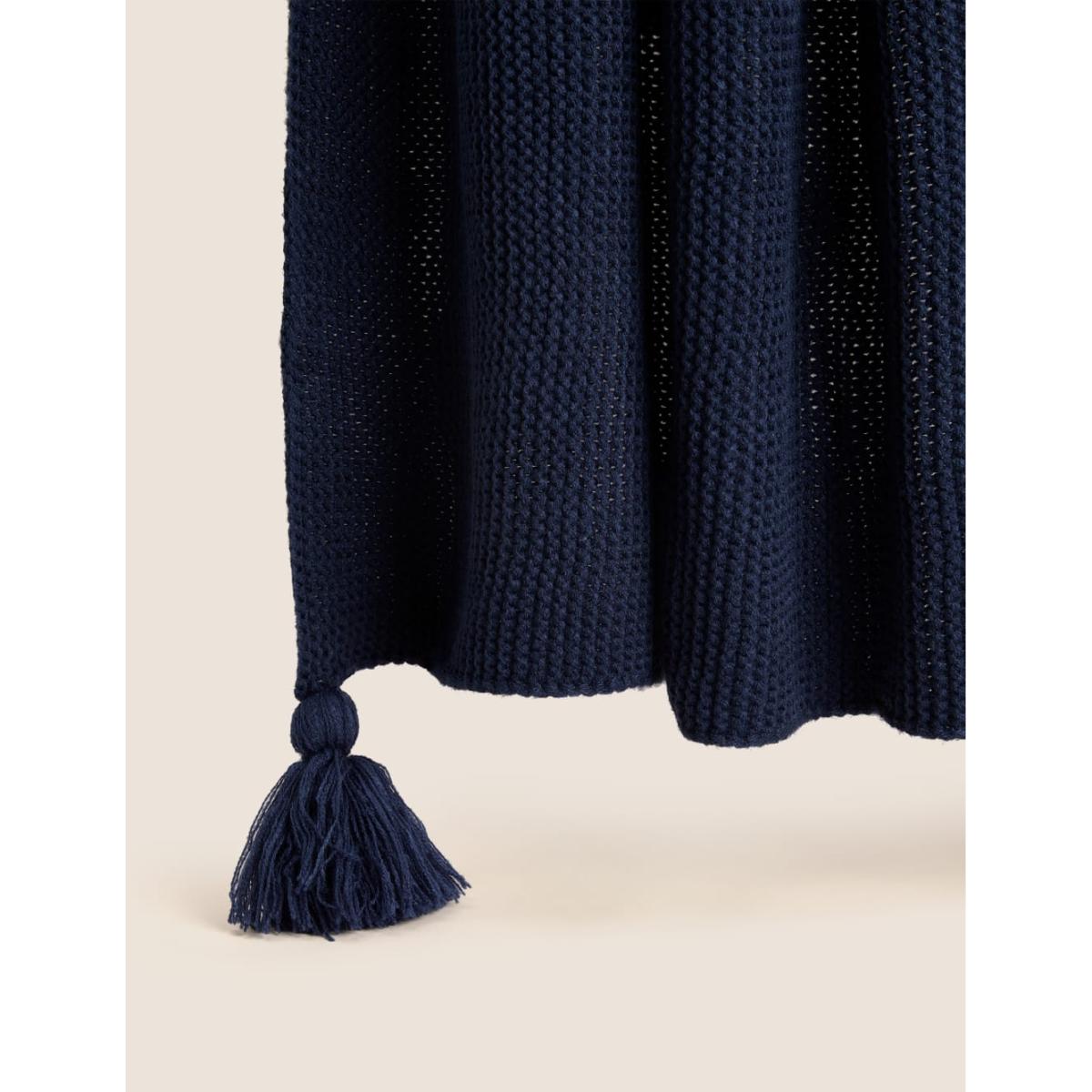 M&S Collection Knitted Tassel Throw - Stone, Stone,Dark Green,Navy,Cream,Rust,Neutral – image 4