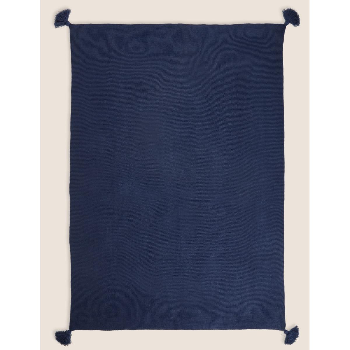 M&S Collection Knitted Tassel Throw - Stone, Stone,Dark Green,Navy,Cream,Rust,Neutral – image 5
