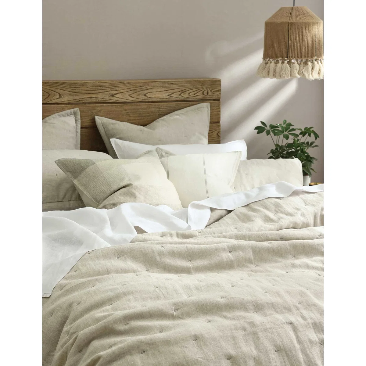 MM Linen Pure Linen Laundered Bedspread Set Neutral – image 2