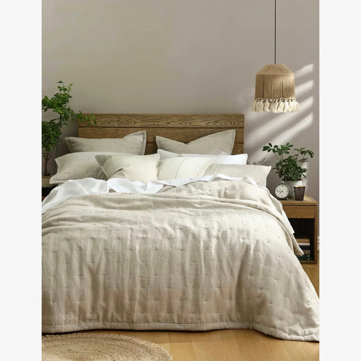MM Linen Pure Linen Laundered Bedspread Set Neutral – image 1
