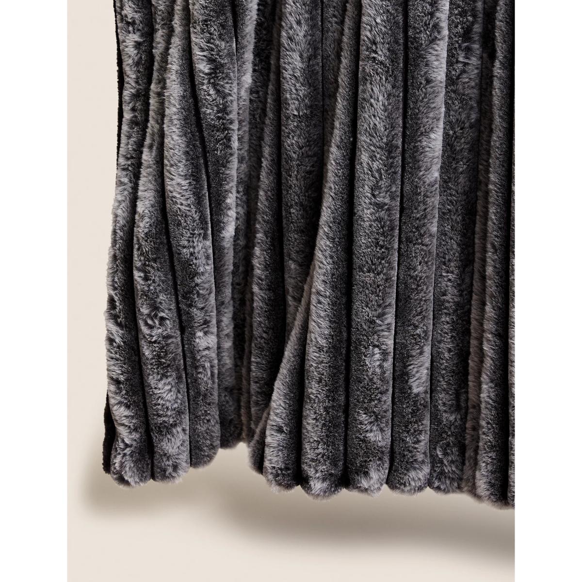 M&S Faux Fur Ribbed Throw - Large - Charcoal, Charcoal,Natural – image 2