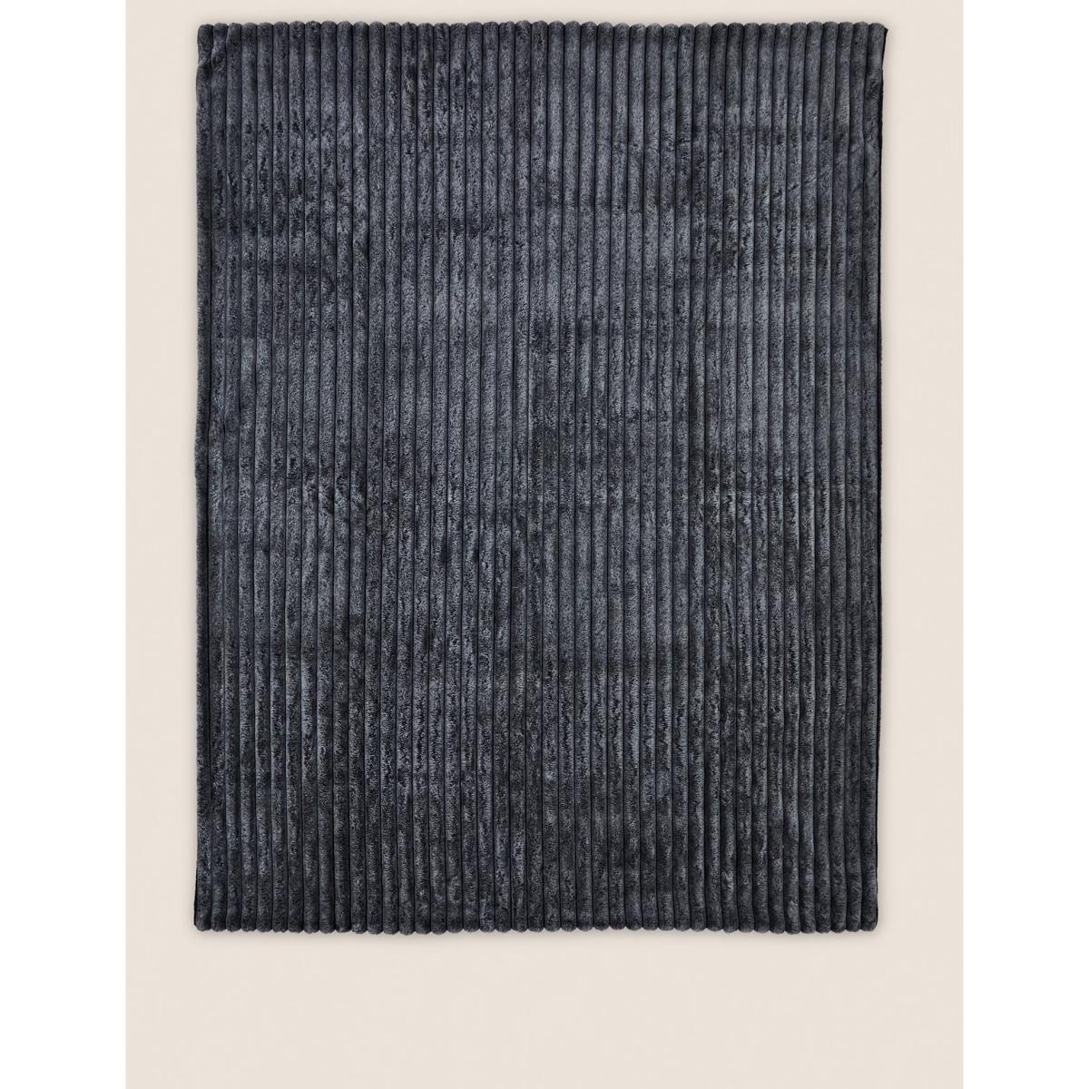 M&S Faux Fur Ribbed Throw - Large - Charcoal, Charcoal,Natural – image 4