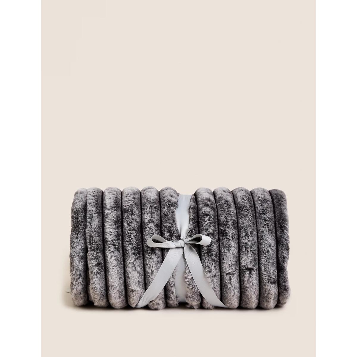 M&S Faux Fur Ribbed Throw - Large - Charcoal, Charcoal,Natural – image 5