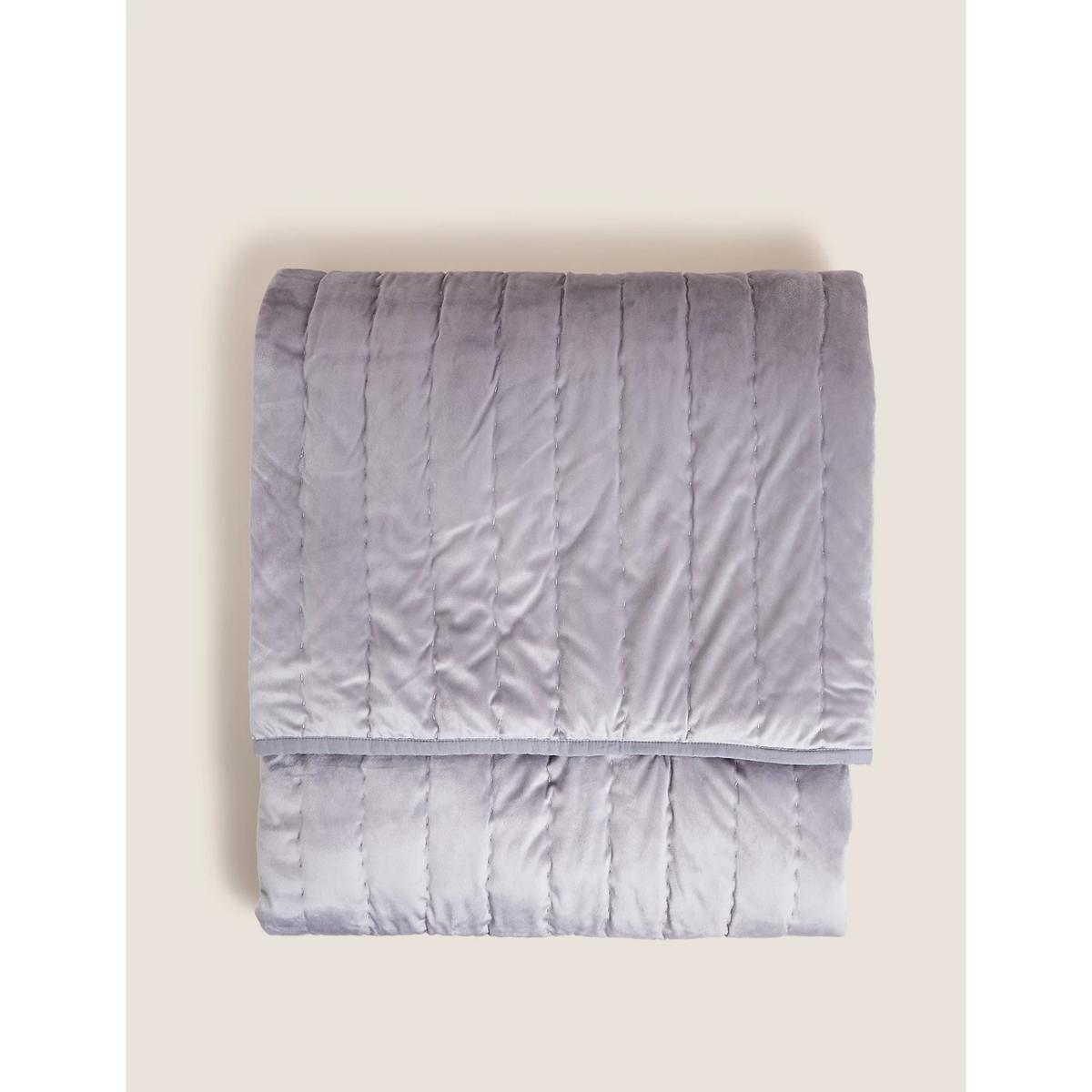 M&S Velvet Quilted Bedspread - MED - Navy, Navy,Grey – image 4
