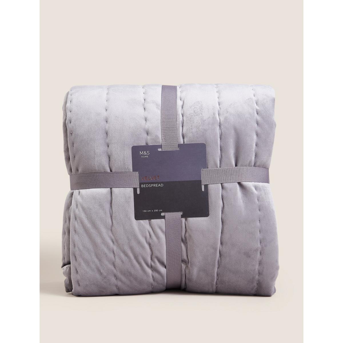 M&S Velvet Quilted Bedspread - MED - Navy, Navy,Grey – image 7