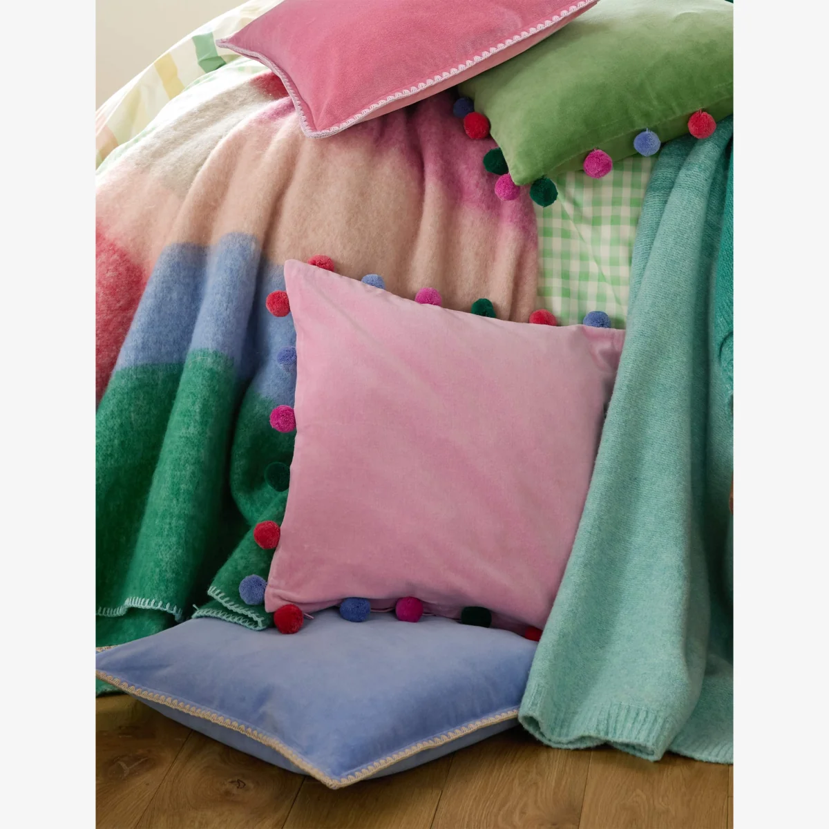 Bluebellgrey Wool Rich Lochside Knitted Throw Blue Mix – image 1