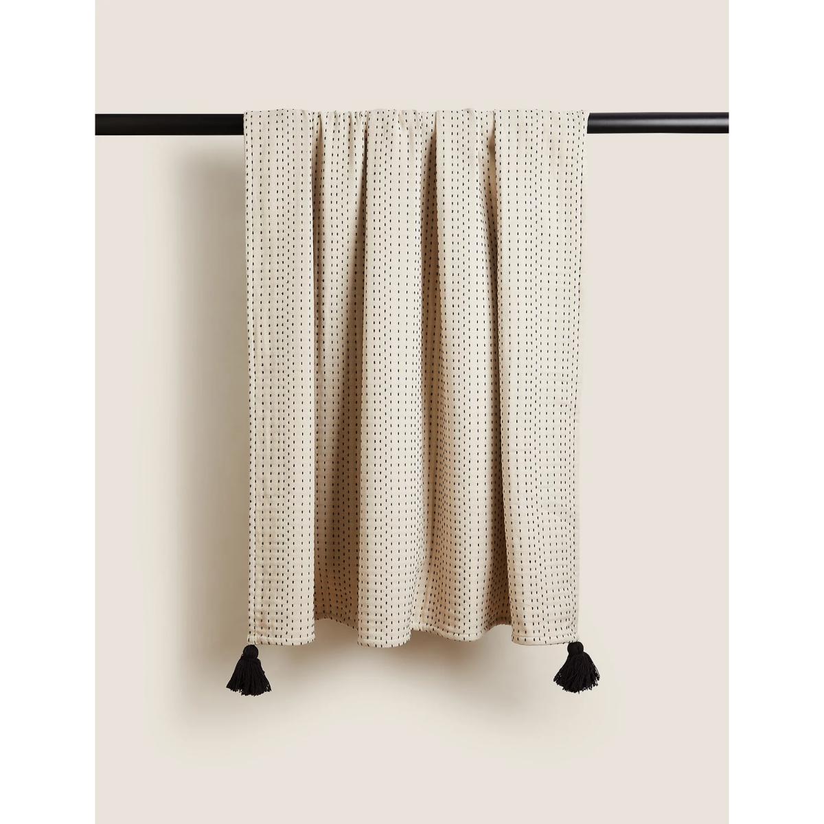 M&S X Fired Earth Casablanca Collection Maarif Stitched Throw - Weald Green, Weald Green,Malm,Natural – image 4