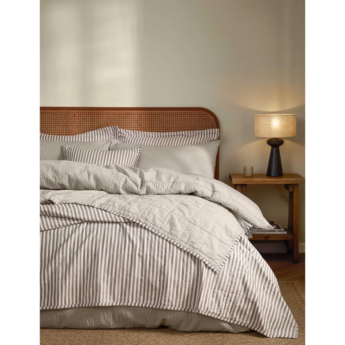 YARD Hebden Washed Striped Quilted Bedspread Blue Marl – image 2
