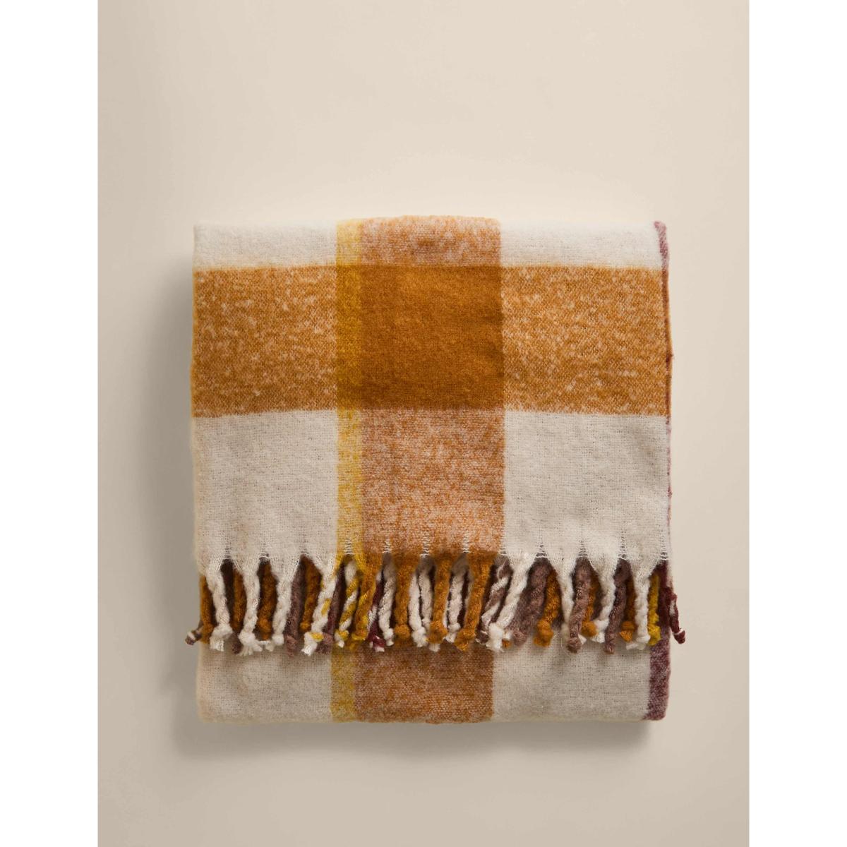 M&S Collection Faux Mohair Checked Throw Olive – image 2