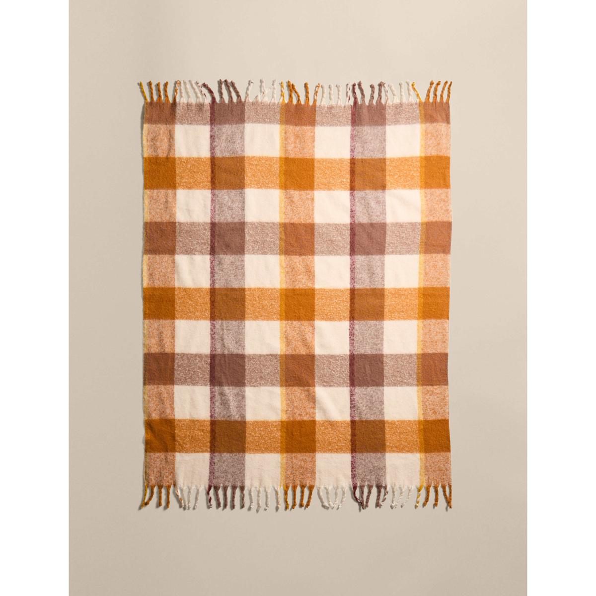 M&S Collection Faux Mohair Checked Throw Olive – image 5