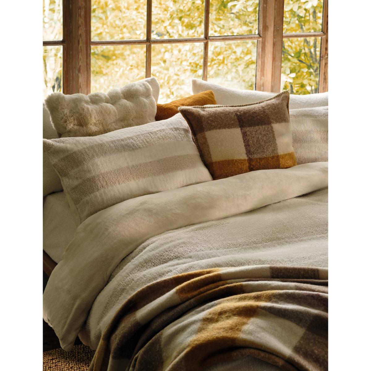 M&S Collection Faux Mohair Checked Throw Olive – image 6