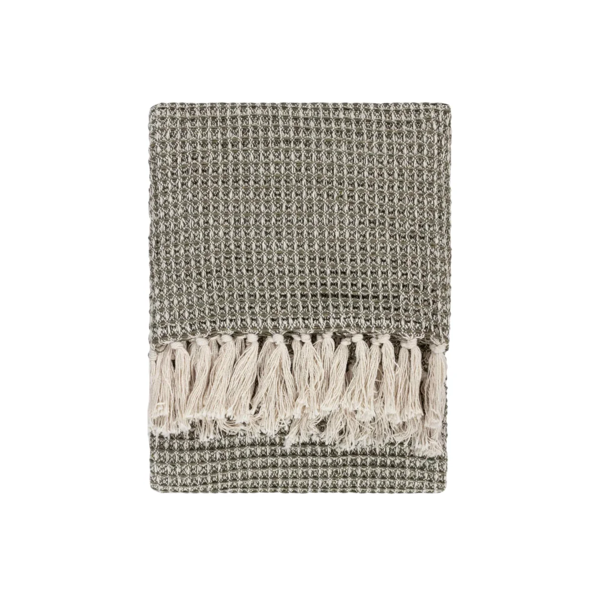 YARD Pure Cotton Waffle Fringed Throw Green – image 2