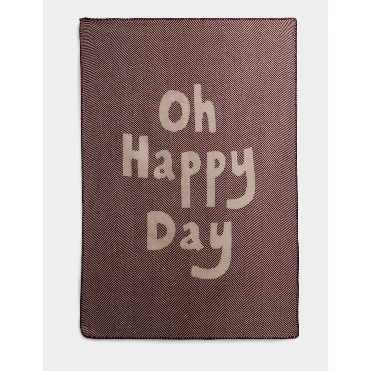 M&S x Bella Freud Pure Wool Oh Happy Day Slogan Throw Burgundy Mix – image 3