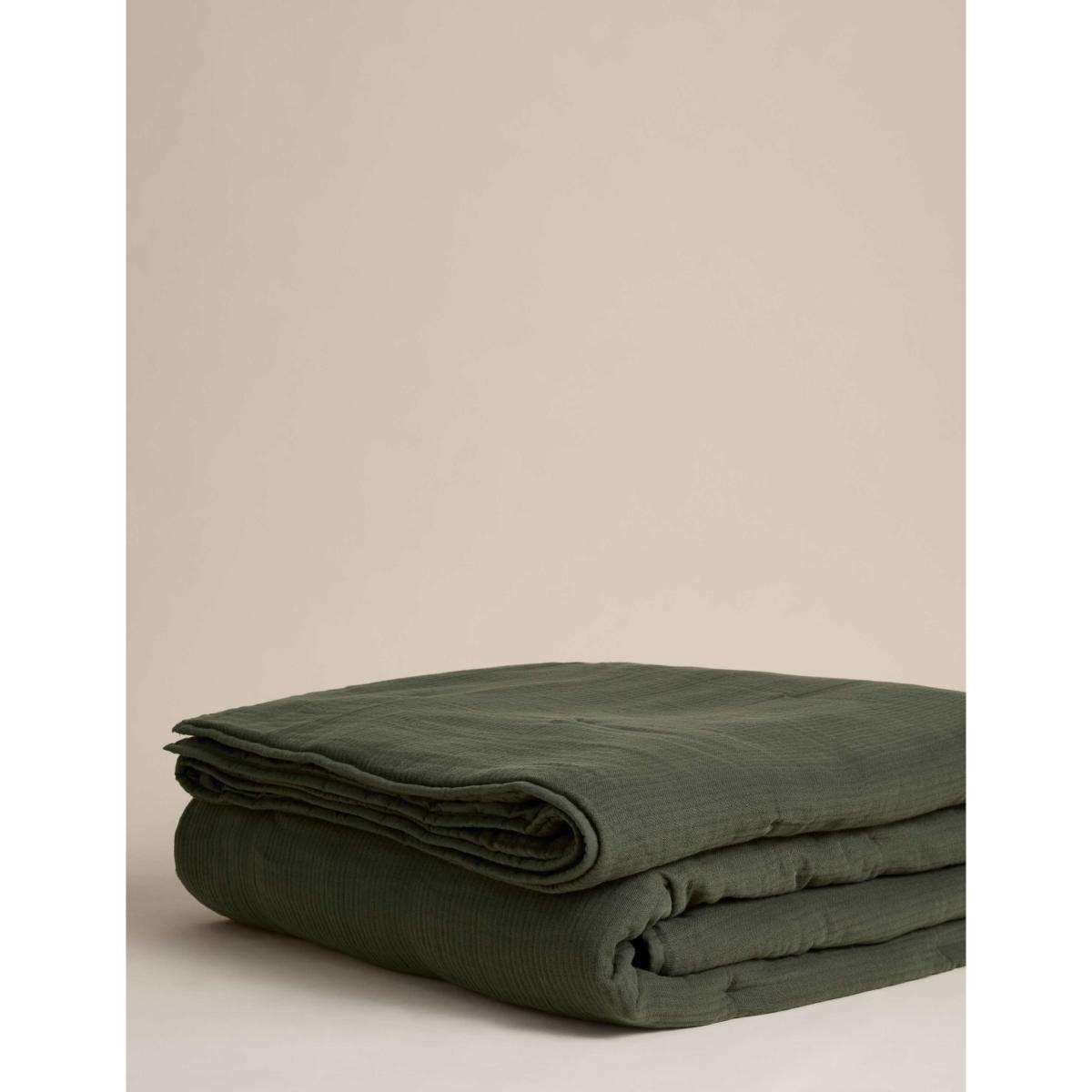 M&S Pure Cotton Gauze Quilted Bedspread Dark Green – image 3