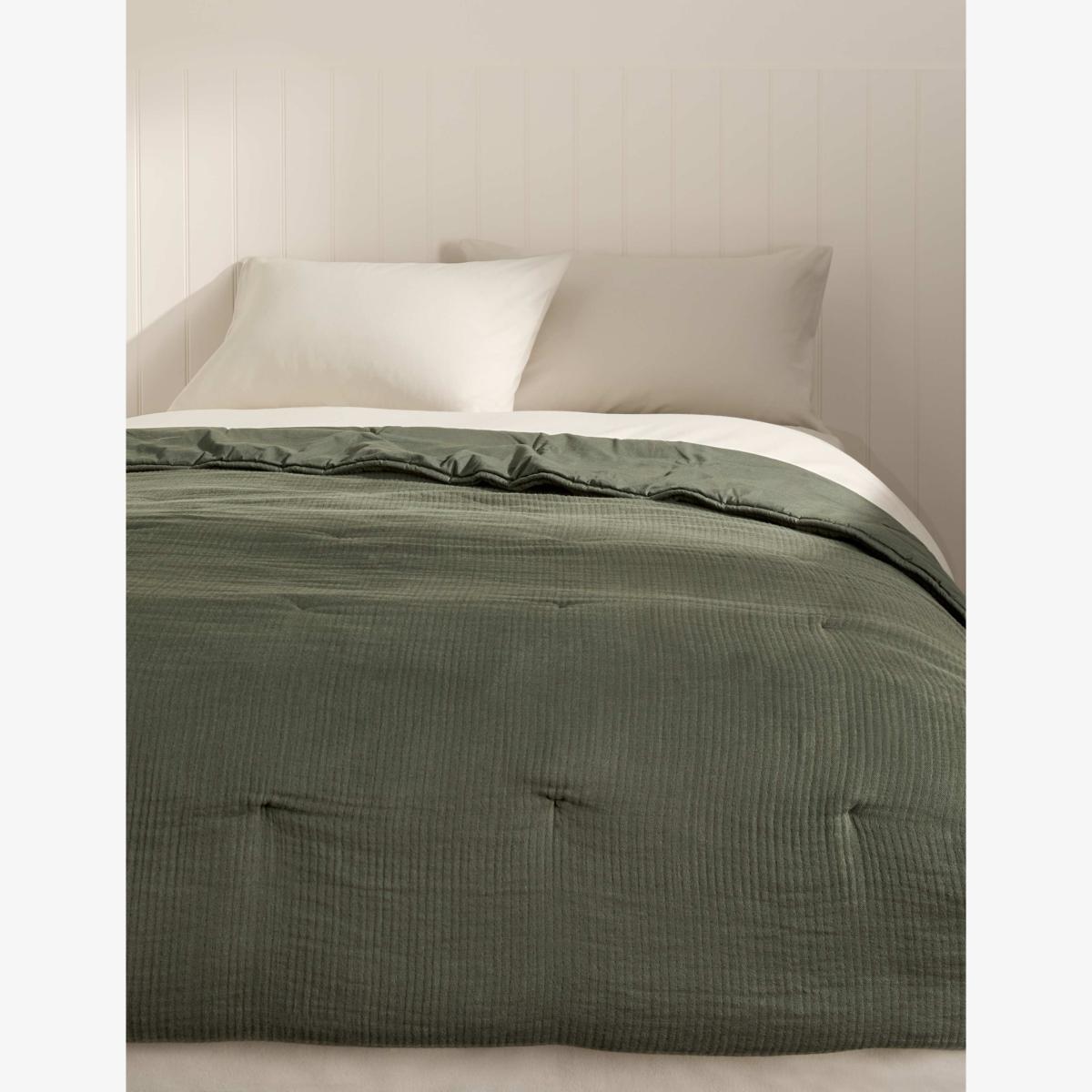 M&S Pure Cotton Gauze Quilted Bedspread Dark Green – image 1