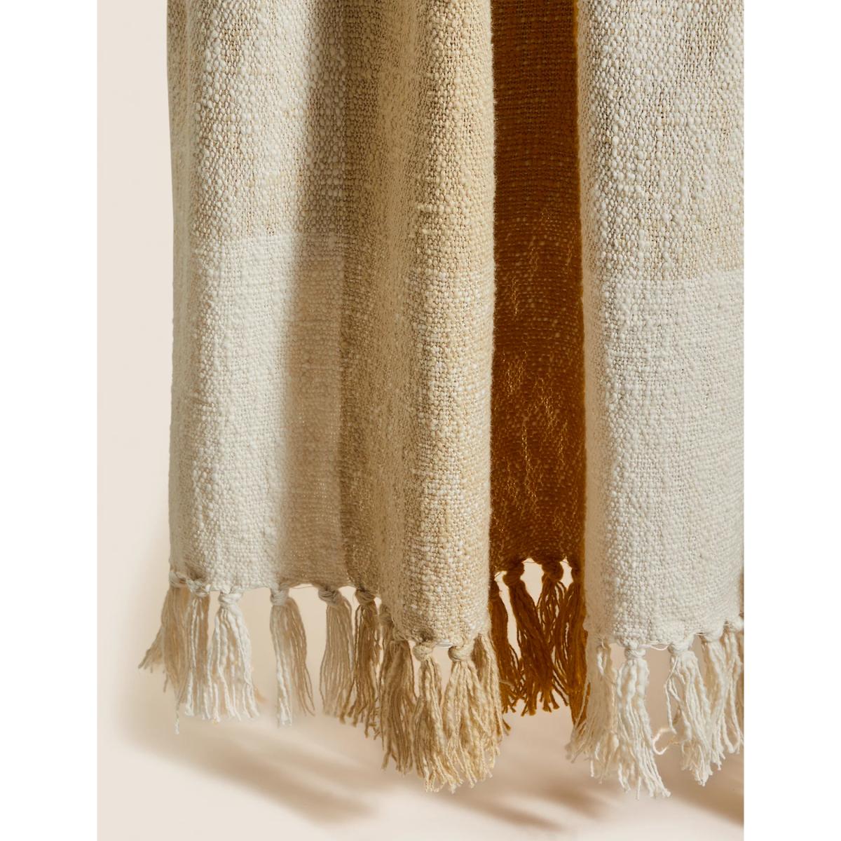 M&S Pure Cotton Checked Throw - Ochre, Ochre – image 2