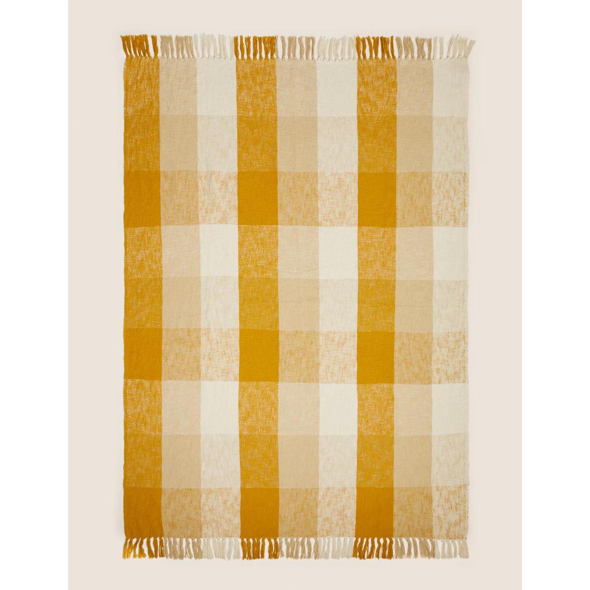 M&S Pure Cotton Checked Throw - Ochre, Ochre – image 4