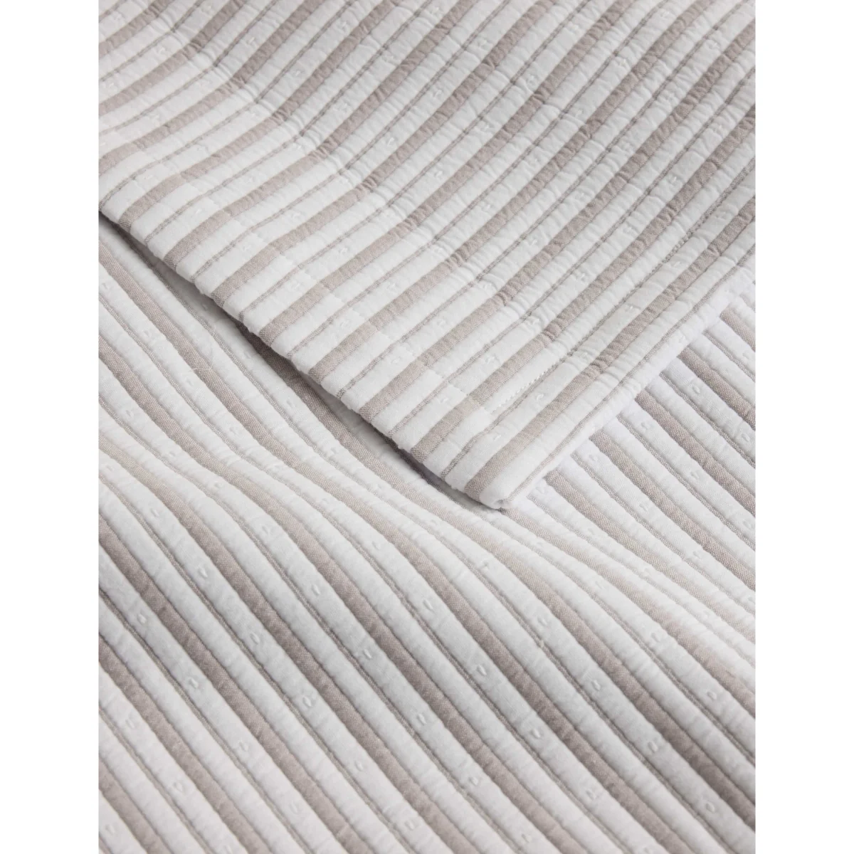 M&S Cotton Rich Striped Matelassé Bedspread Putty – image 4