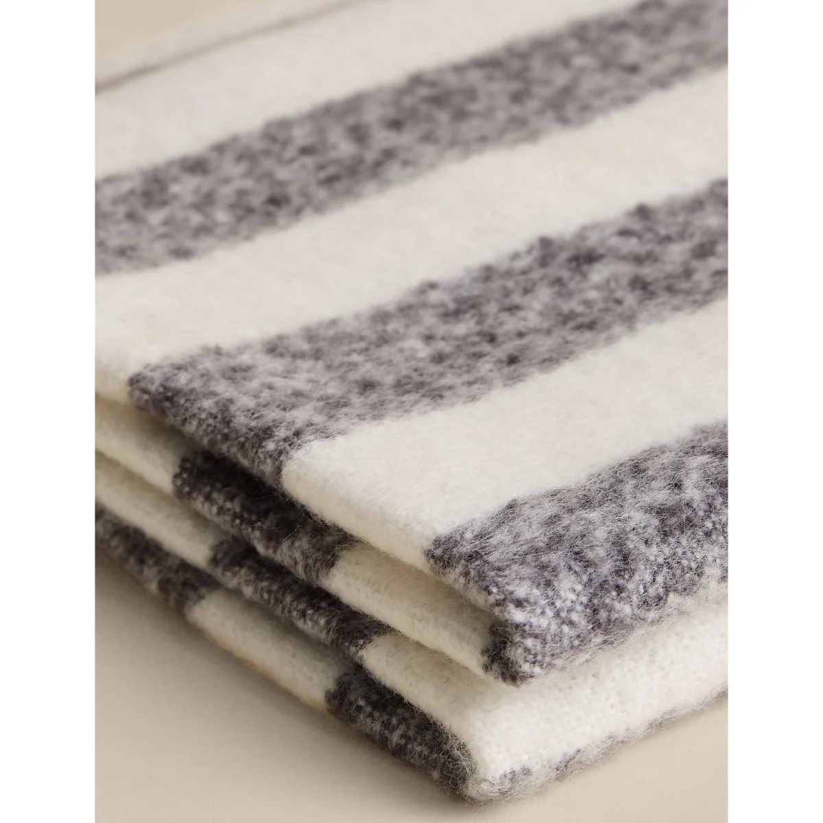 M&S Faux Mohair Striped Throw Khaki – image 4