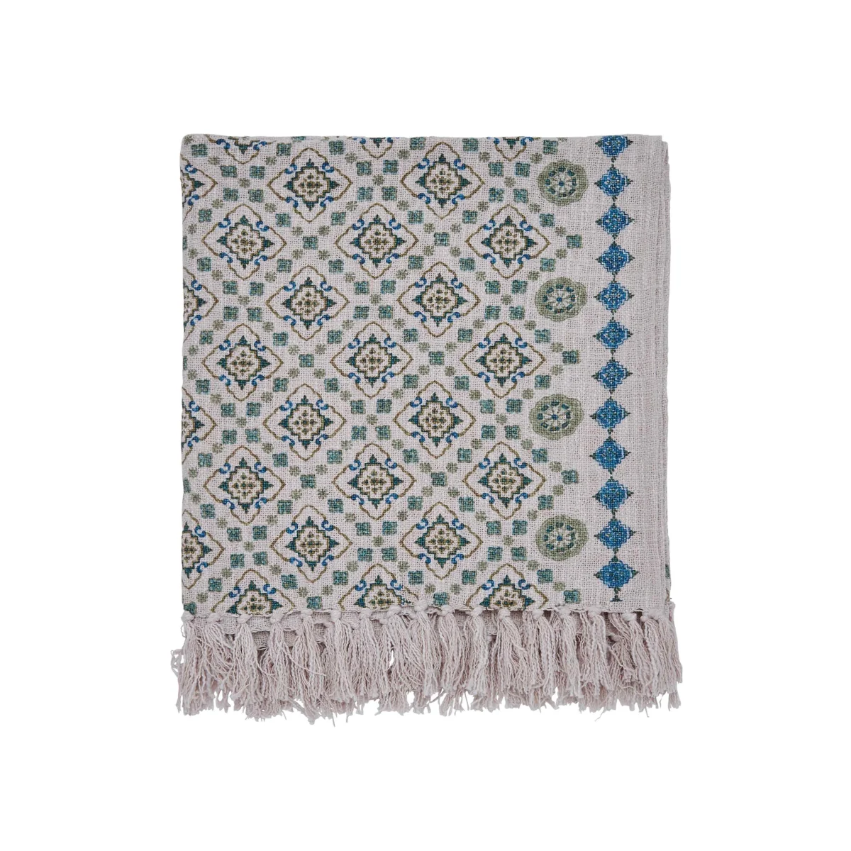 Joules Country Tiles Pure Cotton Geometric Throw Green Mix – image 2