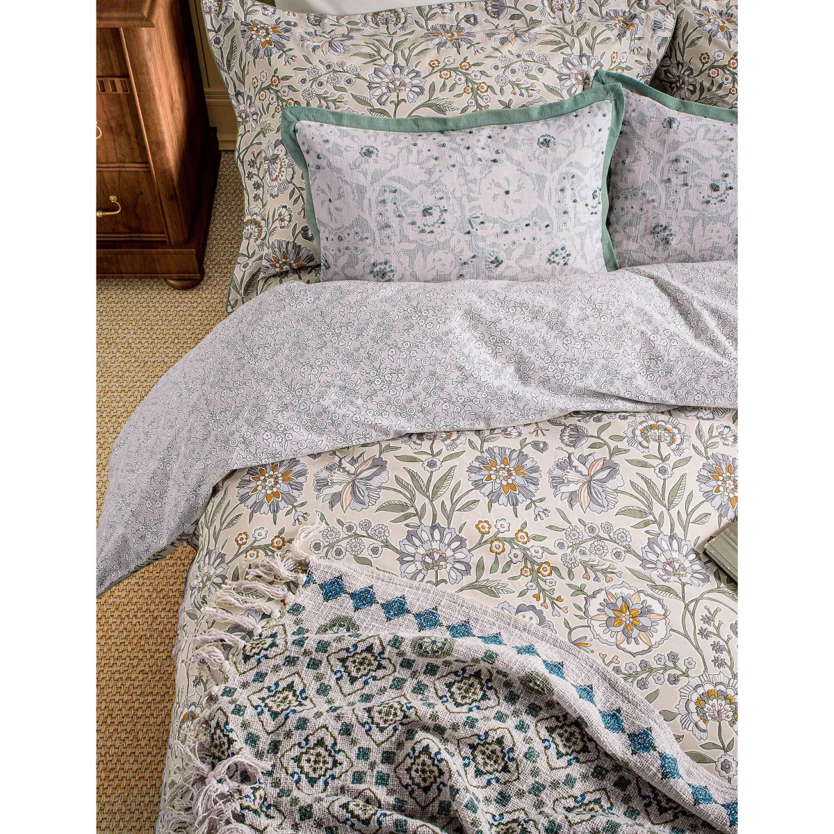 Joules Country Tiles Pure Cotton Geometric Throw Green Mix – image 5