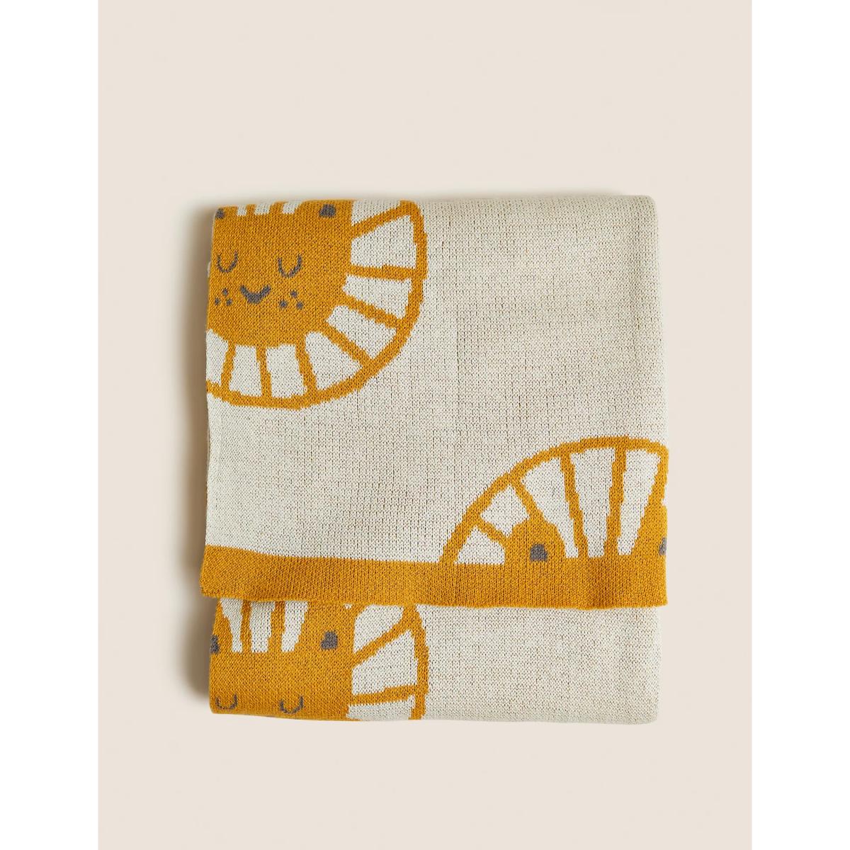 M&S  Pure Cotton Lion Throw - Ochre, Ochre – image 2