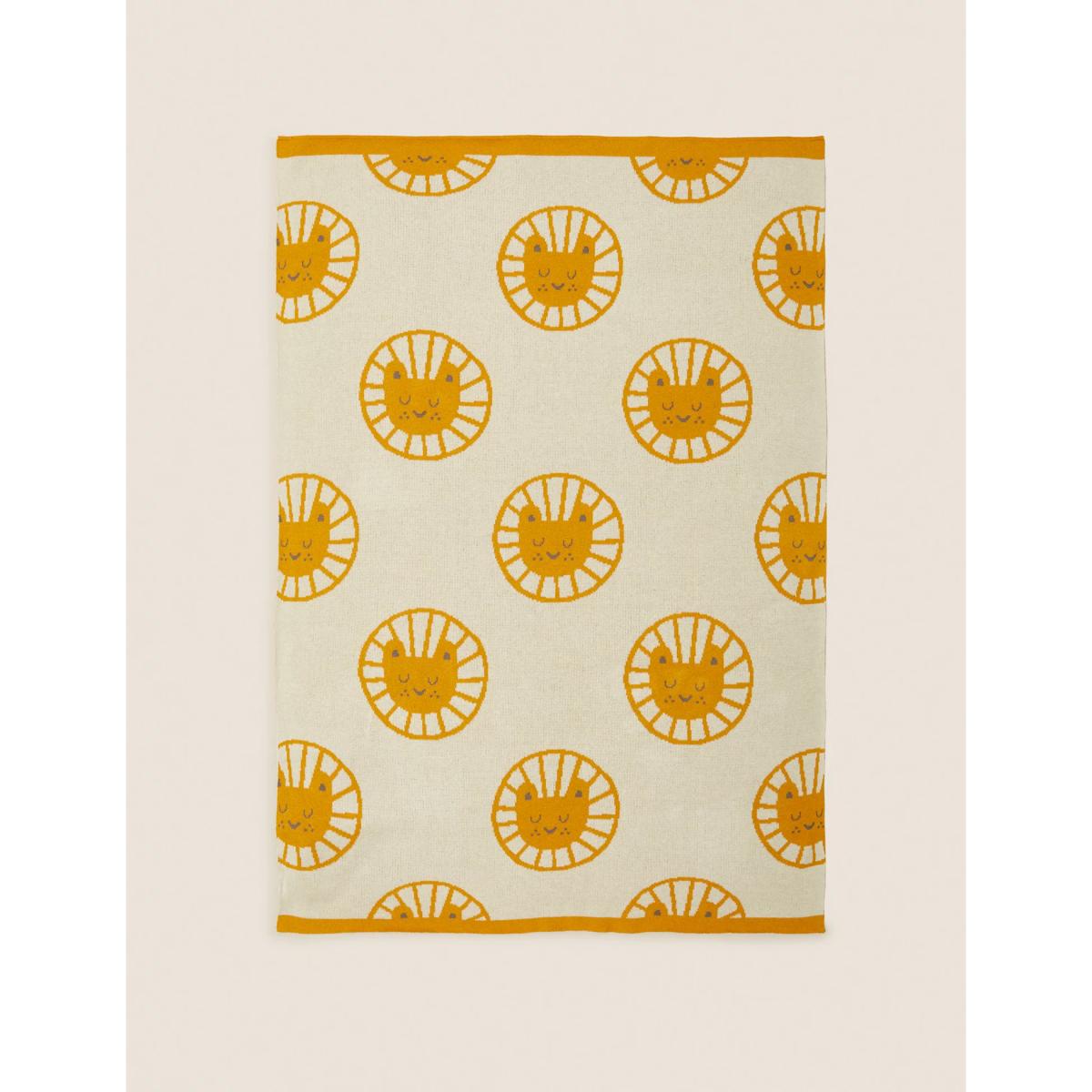 M&S  Pure Cotton Lion Throw - Ochre, Ochre – image 5