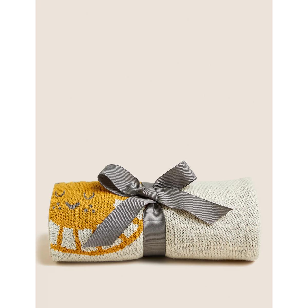 M&S  Pure Cotton Lion Throw - Ochre, Ochre – image 6