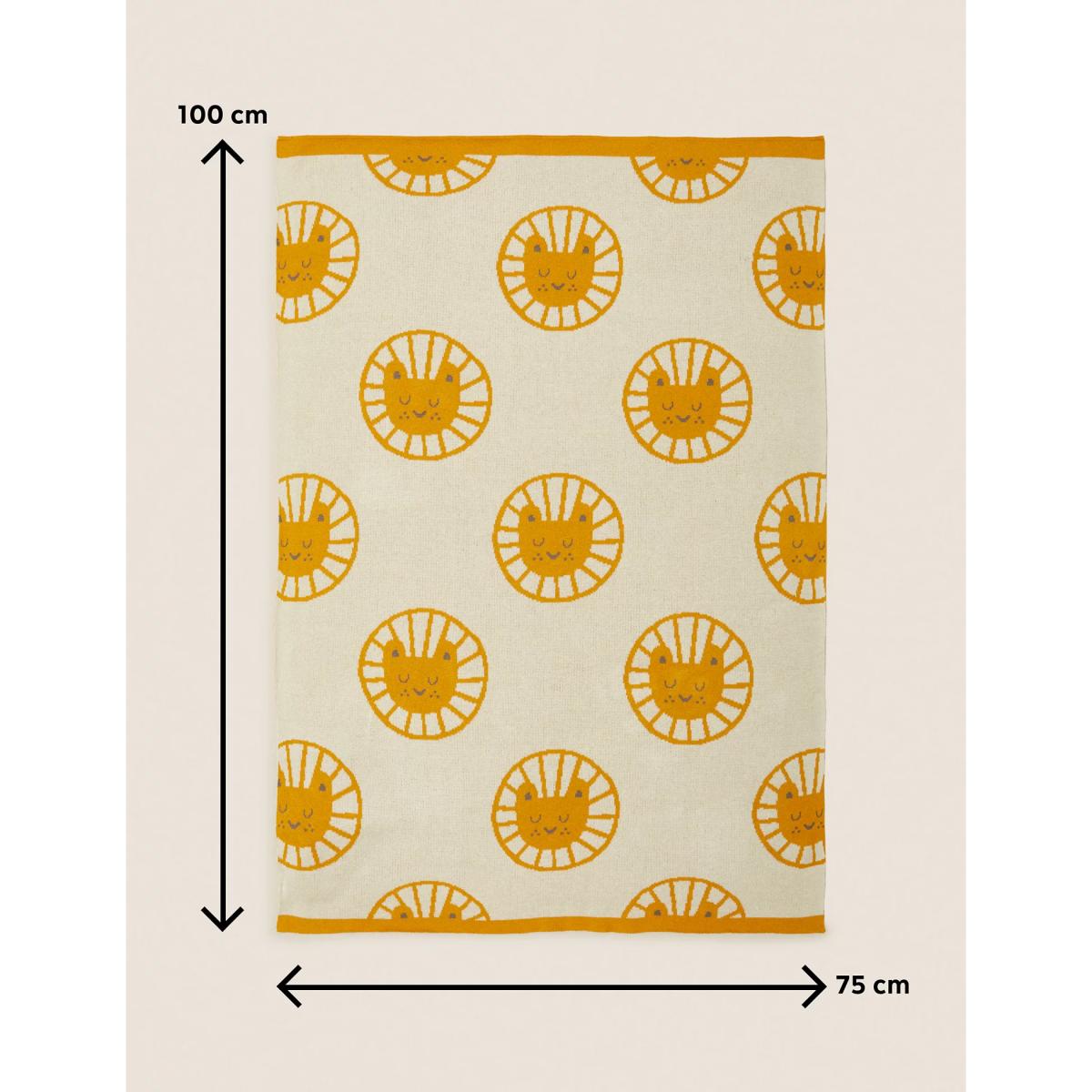 M&S  Pure Cotton Lion Throw - Ochre, Ochre – image 7