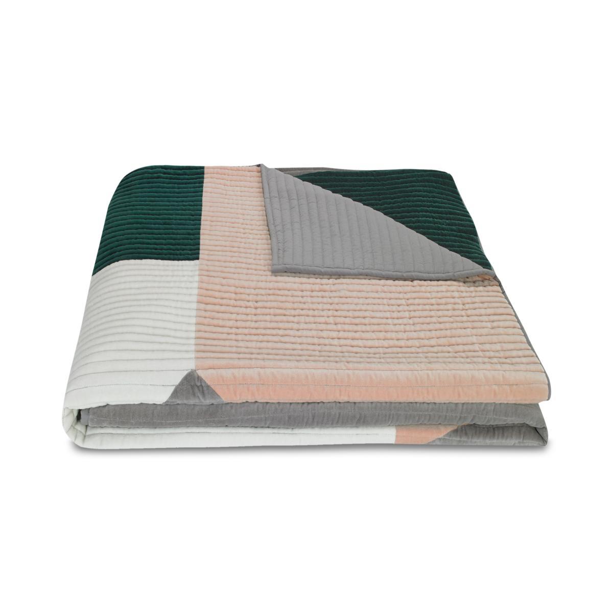 Giacomo Quilted Velvet Bedspread, Peacock Green & Plaster Pink – image 2
