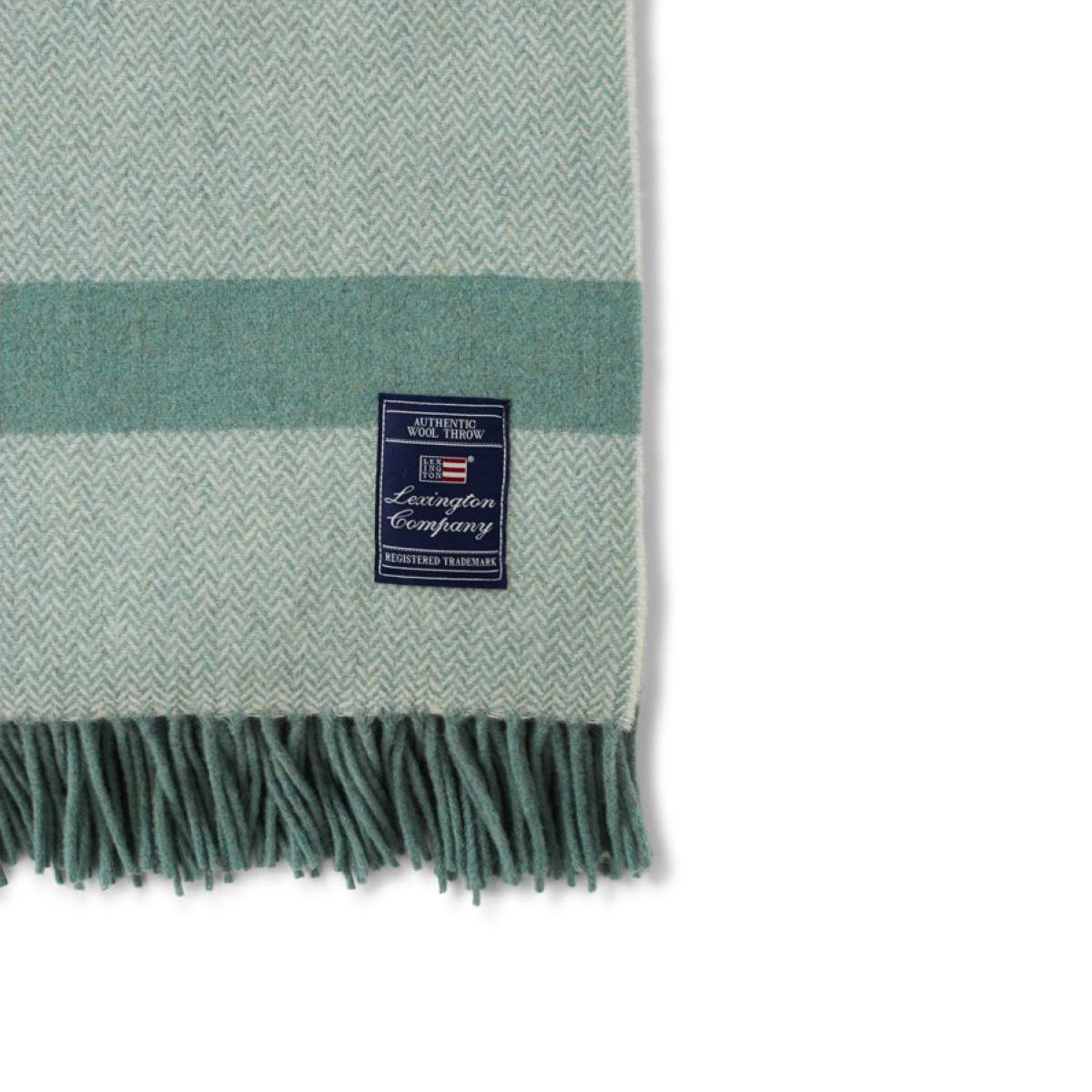 Herringbone wool throw 130x170 cm green – image 3