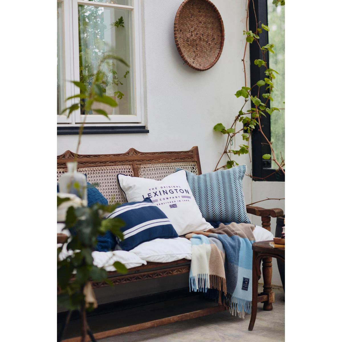 Checked Recycled Wool throw 130x170 cm Blue-mid brown – image 3