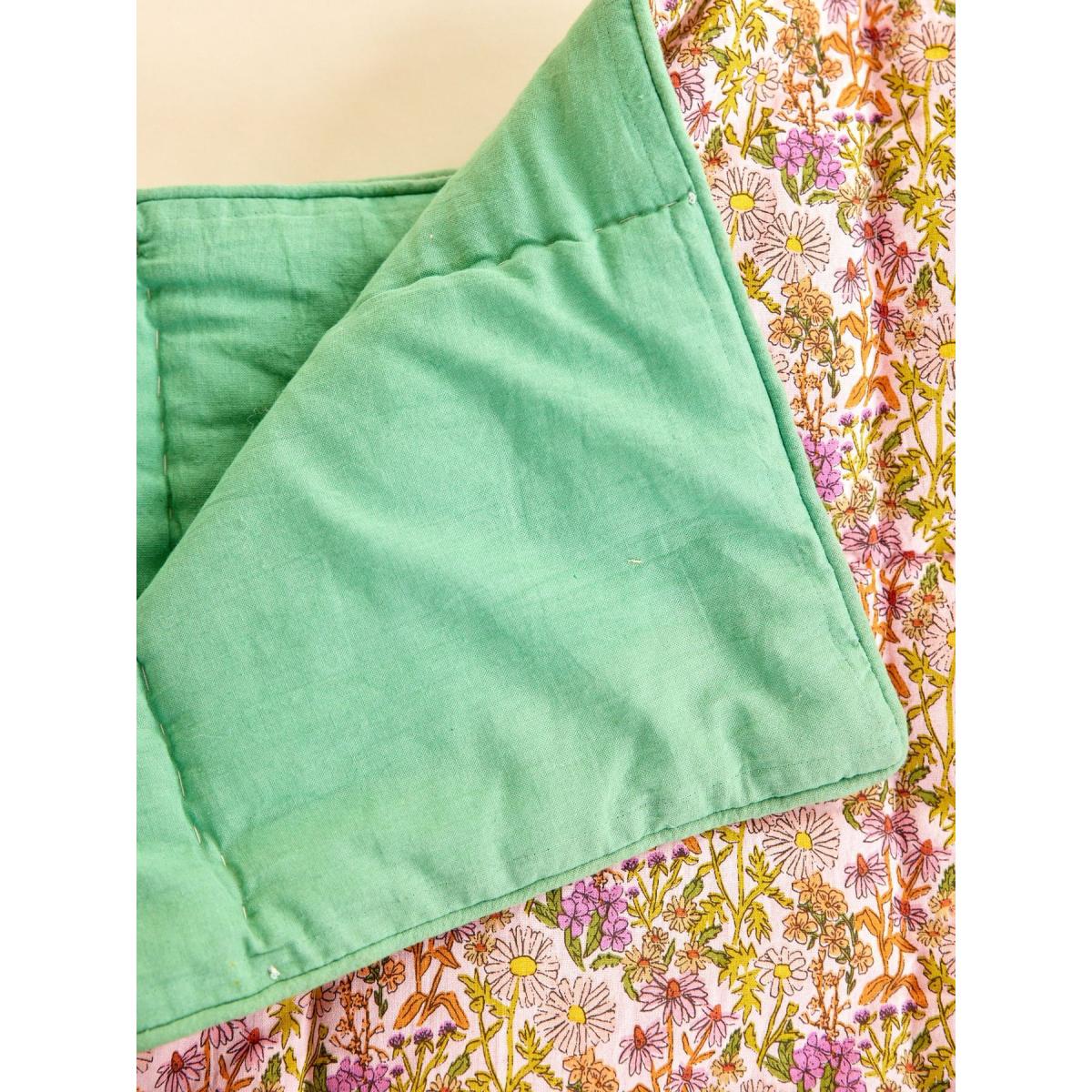 RICE Rice cotton throw flowers 140x200 cm Multi-green – image 2