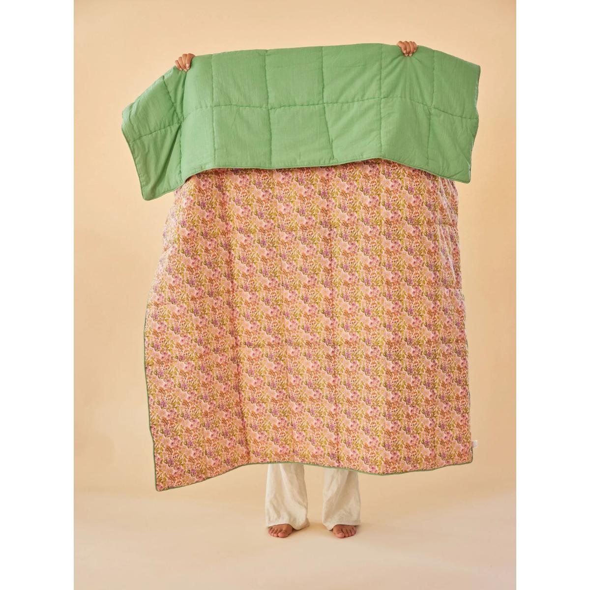 RICE Rice cotton throw flowers 140x200 cm Multi-green – image 4