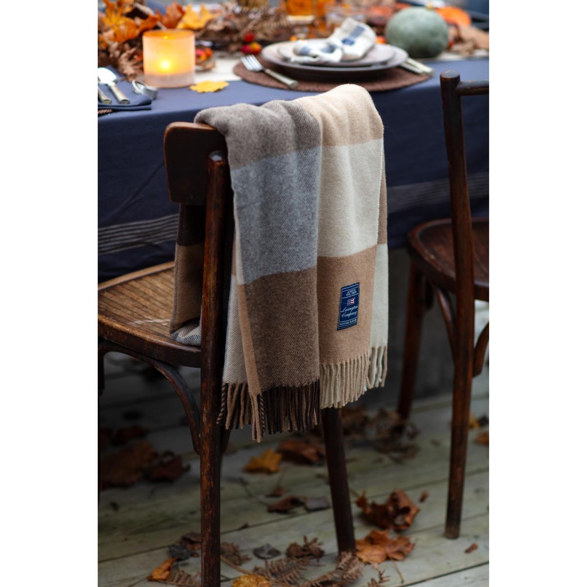 Checked Recycled Wool throw 130x170 cm Beige-dark gray – image 3