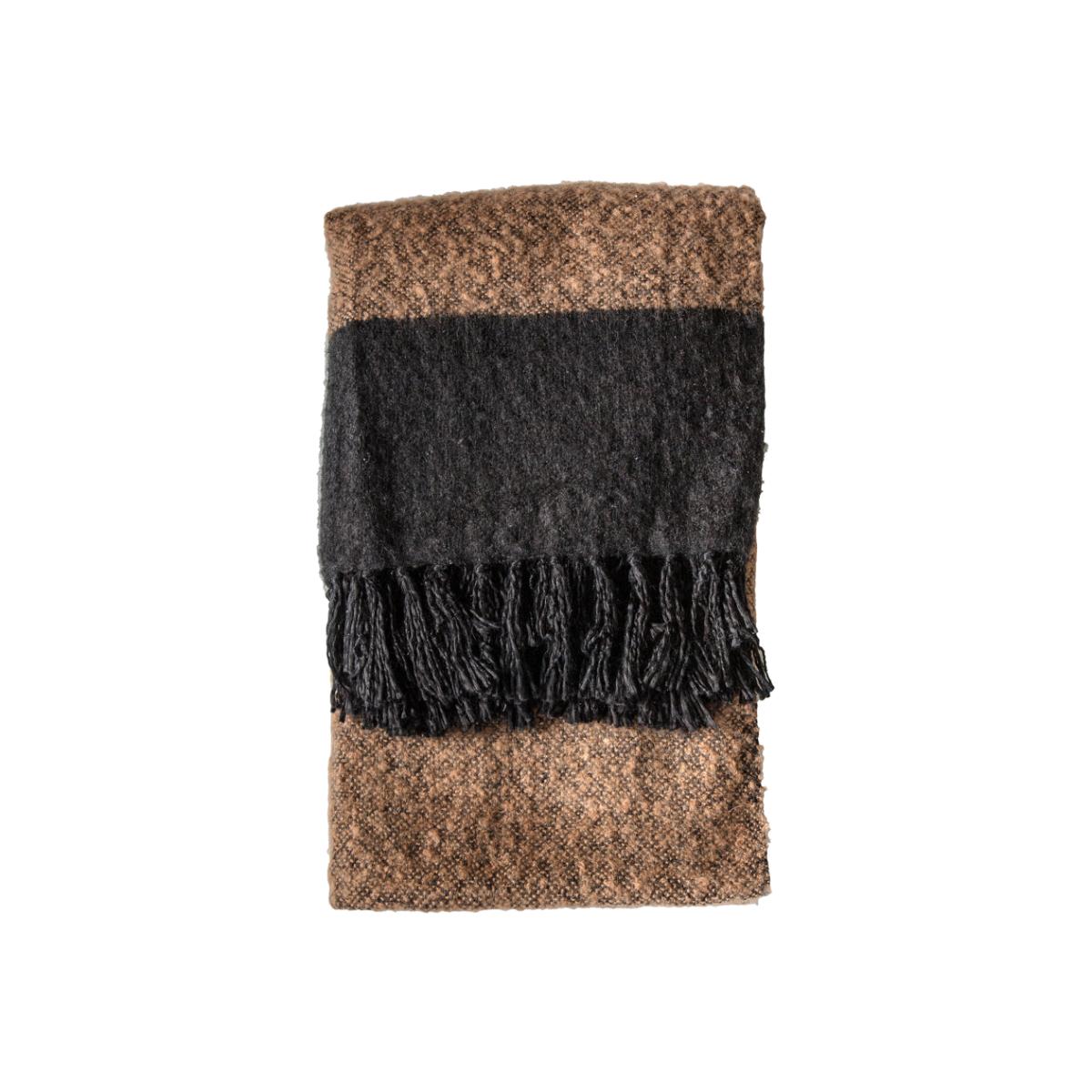 Gallery Interiors Tonal Faux Mohair Throw in Black & Camel – image 1