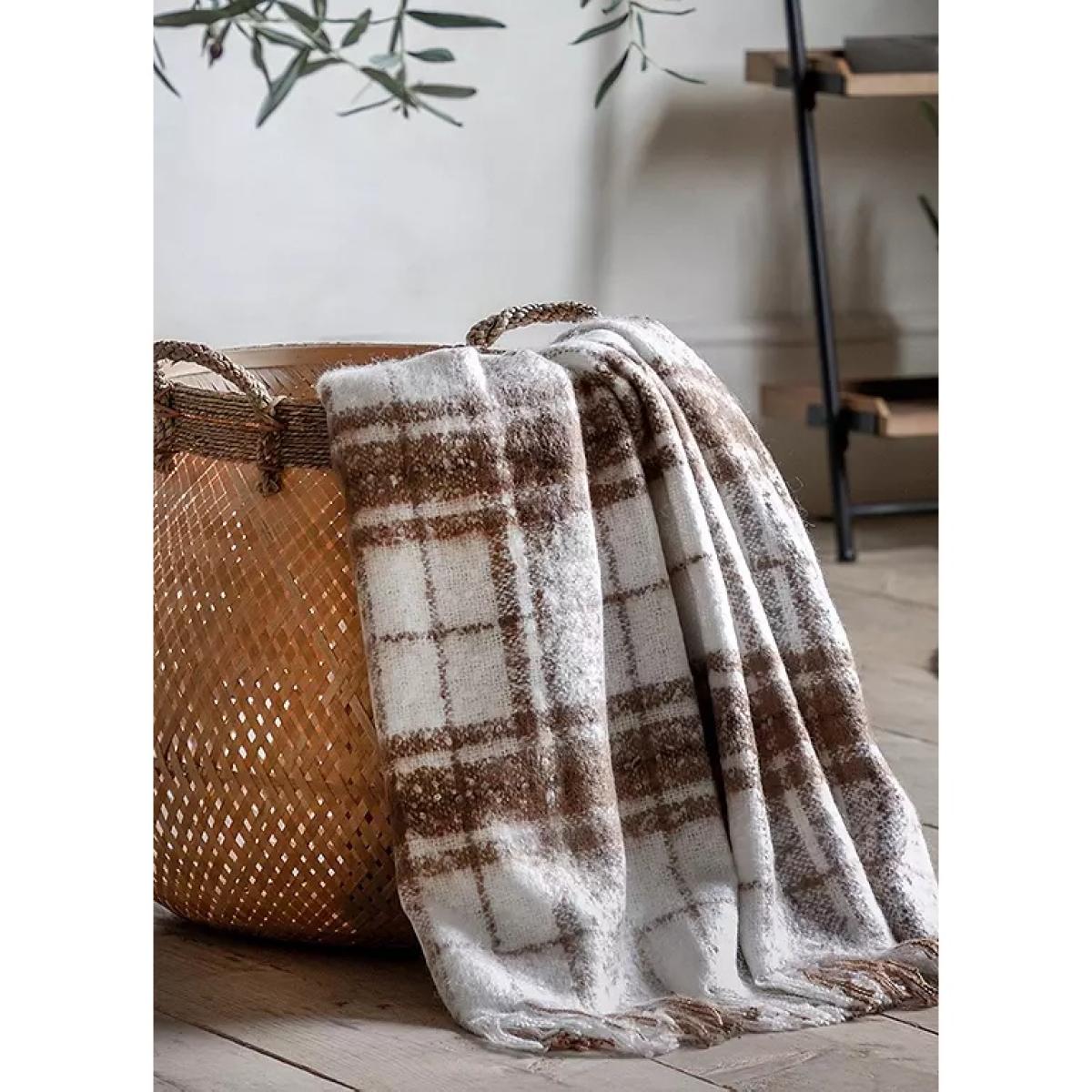 Check Faux Mohair Throw - Tan – image 11