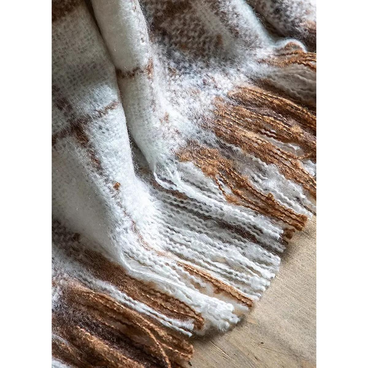 Check Faux Mohair Throw - Tan – image 5