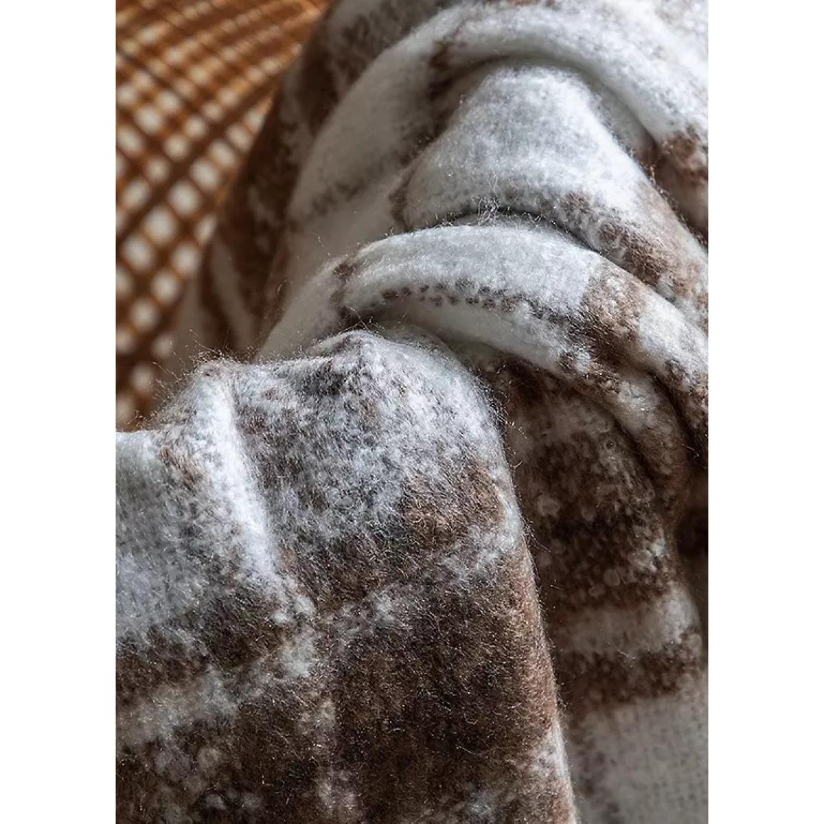 Check Faux Mohair Throw - Tan – image 10