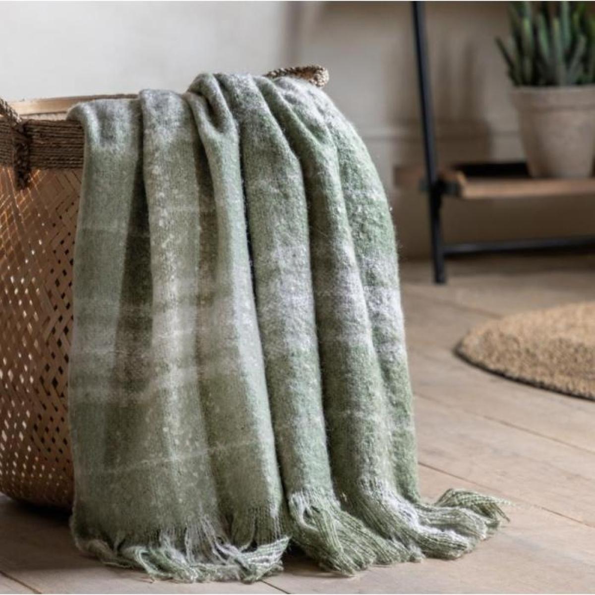 Check Faux Mohair Throw - Olive – image 3