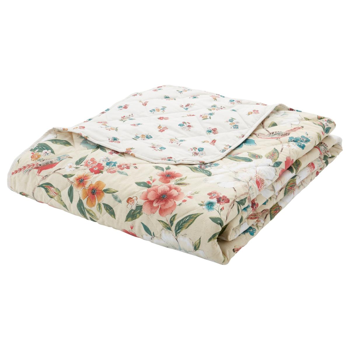 Catherine Lansfield Pippa Floral Birds Bedspread 220x230cm In Ble/Orange – image 2
