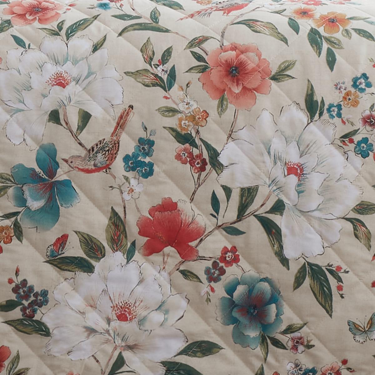 Catherine Lansfield Pippa Floral Birds Bedspread 220x230cm In Ble/Orange – image 3