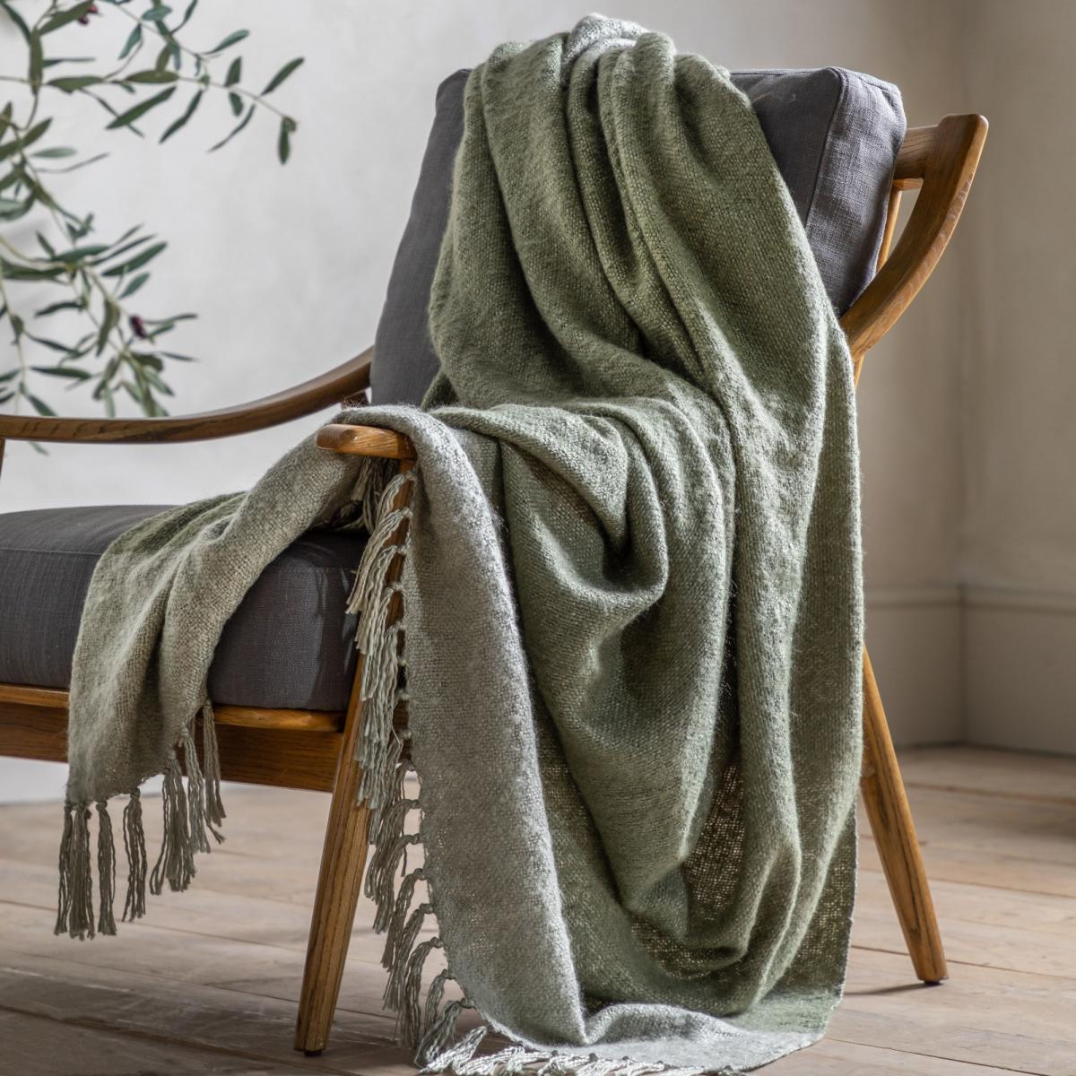 Stripe Faux Mohair Throw 130x180cm - Olive In Green – image 3