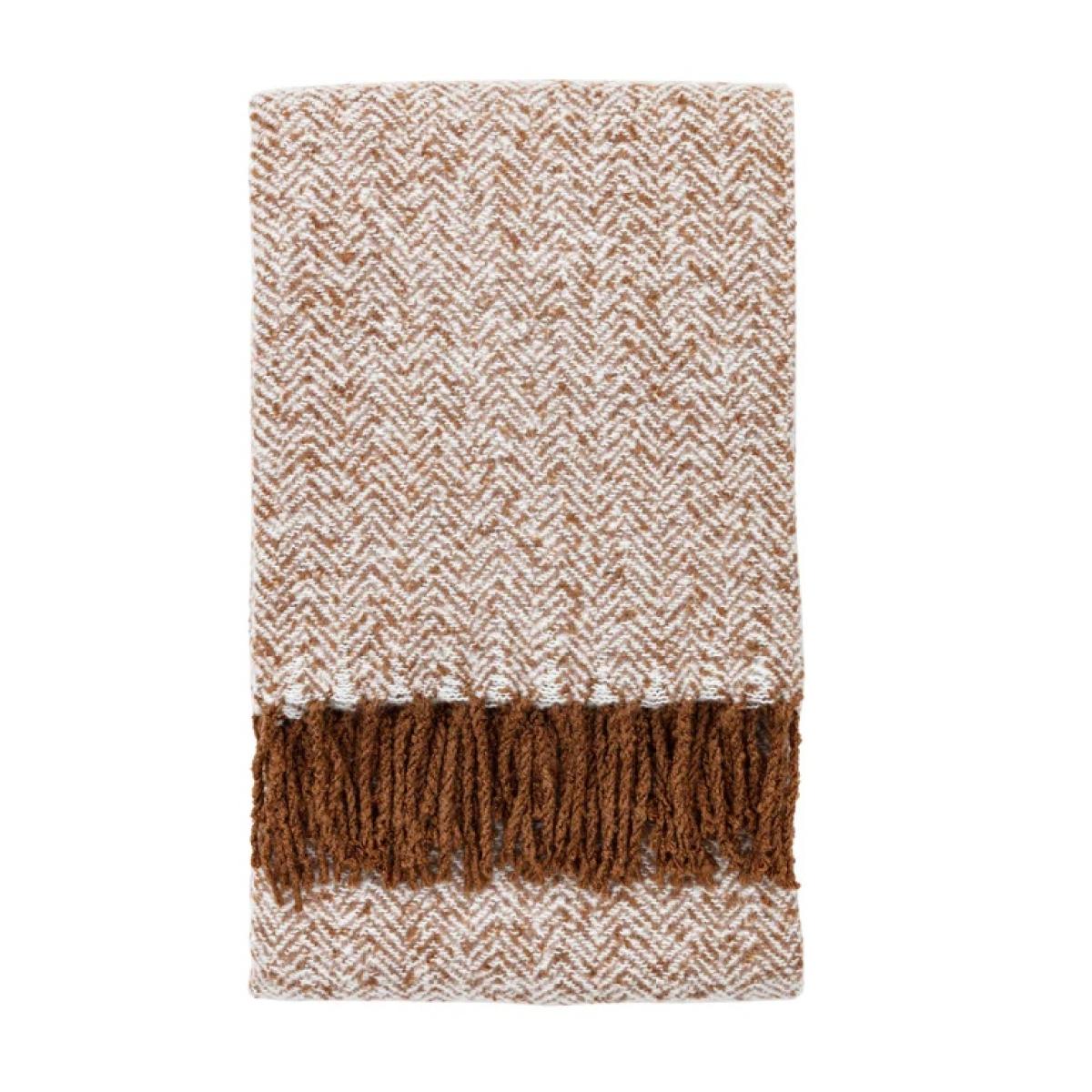 Herringbone Faux Mohair Throw - Tan – image 2