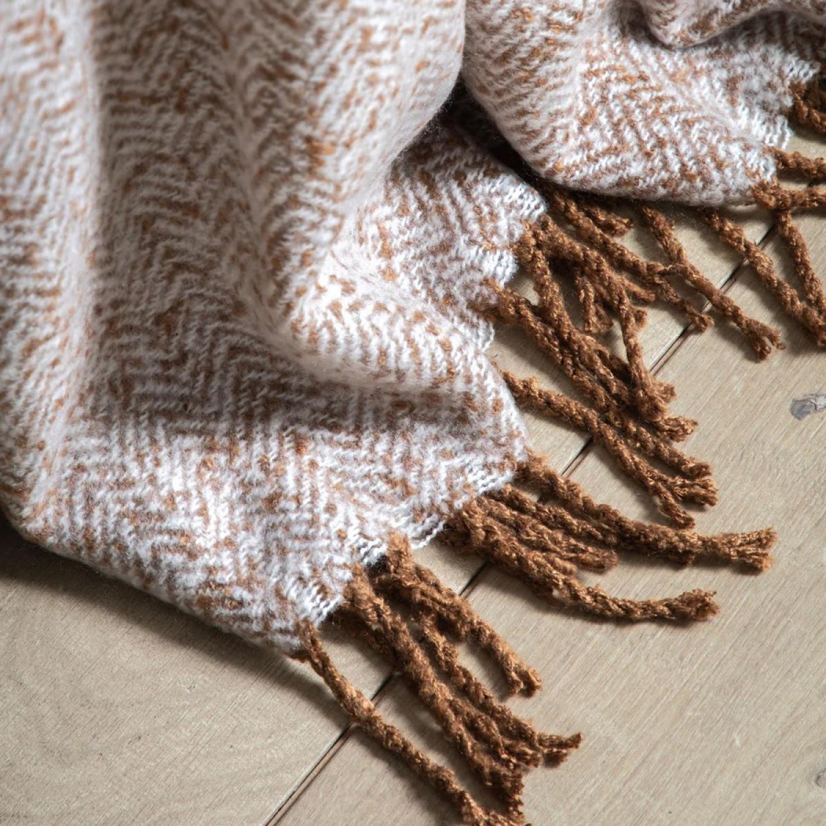 Herringbone Faux Mohair Throw - Tan – image 5